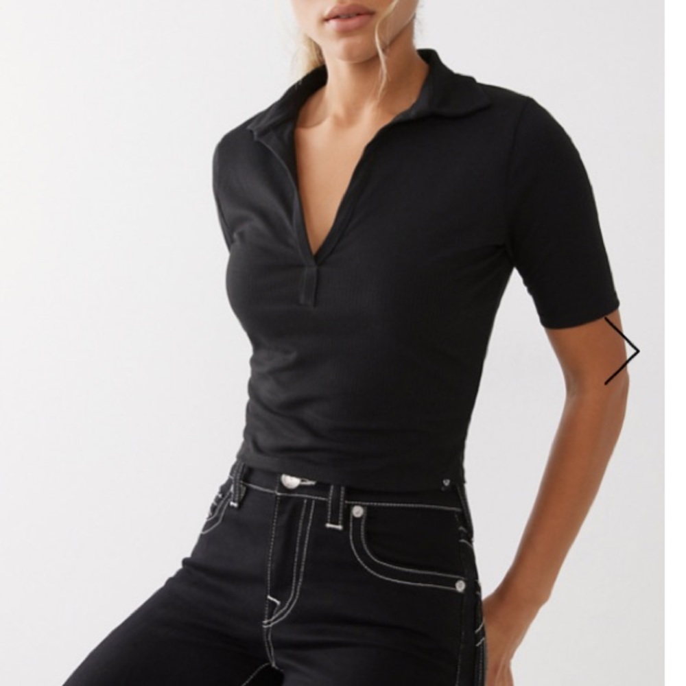 True Religion L black polo crop top